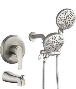 Shower Tub Kit w Faucet Spout & Dual Shower Heads & Handheld Combo w Valve. - Picture 1 of 8
