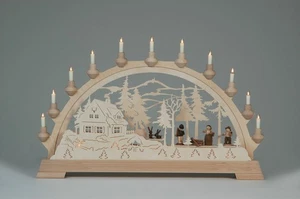 Fensterdekoration Schwibbogen Waldleute mit Figuren BxTxH= 65x6,5x43cm NEU Licht - Picture 1 of 1