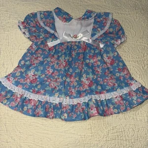 VTG Sweet Treats Baby Girl Blue Floral Dainty Dress Eyelet And Lace Trim Sz 12M - Picture 1 of 12