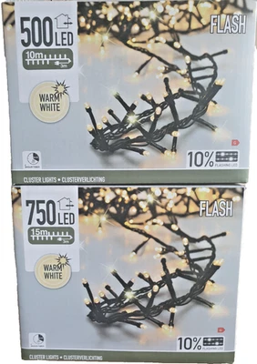 LED Büschel Lichterkette Cluster mit Timer + Flash warmweiß außen Strom 500 -700 - Bild 1 von 3