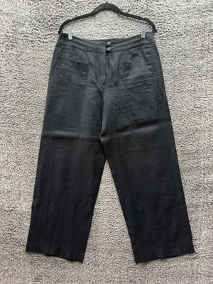 Pantalones Chanel vintage tiro alto pierna ancha 100 % lino negros para mujer talla 44 Foto 1 de 4