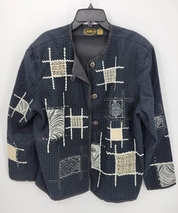 Allure Jacket Womens Large Black Embroidered Patchwork Artsy Boho Blazer - Picture 1 of 11
