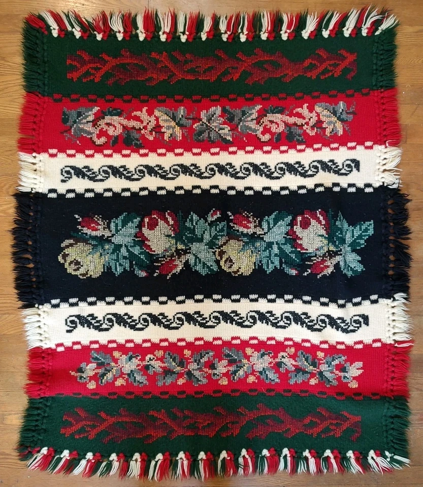 Manta de Lana Tunecina Crochet Punto de Cruz Abuela Tiro Dramático Floral Foto 1 de 4