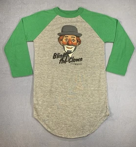 1980's VINTAGE BLINKY THE CLOWN BASEBALL TEE T~SHIRT RAGLAN GREEN / GRAY Sz L - Picture 1 of 6
