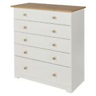 White Chest of Drawers Oak Top and Handles Bedroom Furniture Storage Cabinet