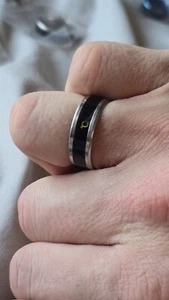 Temperature Ring Titanium Steel Intelligent Rings Silver Black Size 11 V1/2 - Picture 1 of 2