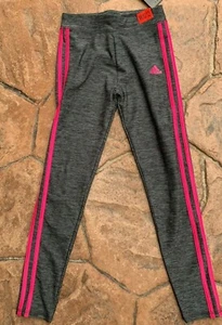 adidas girls 3 Stripe Grey Athletic Tights size Large - Picture 1 of 4