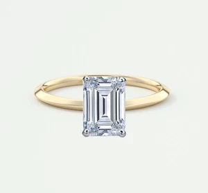 Anillo de oro amarillo de 18 quilates con diamantes cultivados creados en laboratorio corte esmeralda de 1,25 quilates IGI F/VS - Imagen 1 de 2