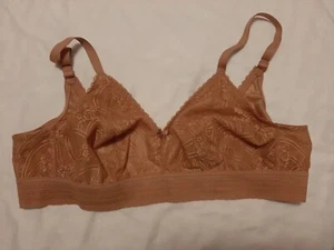 Glamorise Bra Sz 42C Tan Non Wire 4 Hook And Eyes Nylon Lace Covered New - Bild 1 von 3