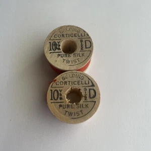 2 Vintage Belding Corticelli Silk Thread Buttonhole Twist Spools D Red Fly Fish - Picture 1 of 2