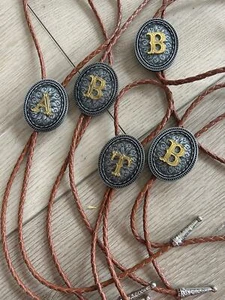 Southwestern Initial Bolo Tie - Personalized Gifts for Him Leather Cowboy Neckt - Picture 1 of 30