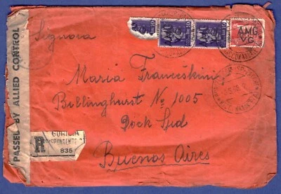 ITALY VENICE GIULIA 1946 CENSOR COVER TO ARGENTINA + LETTER, GORIZIA W/DEFECTS - Image 1 of 2