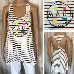 NEW Maui & Sons Womens Graphic Tank Top Sz M NWT Striped Twisted Racerback Maui - Picture 1 of 11