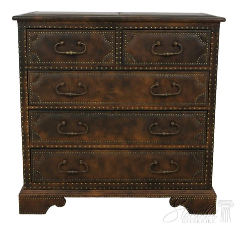F56914EC: English Design Leather Wrapped & Studded 5 Drawer Chest Cover