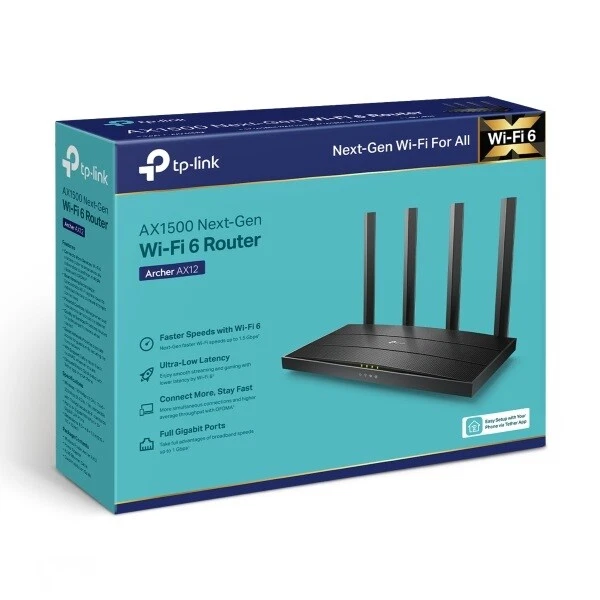 Router wireless TP-Link Archer AX12 Wi-Fi 6 AX1500 FTTH FTTB Ethernet - Immagine 1 di 1