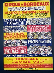 Original old Bordeaux circus poster 1950, antique circus poster - Picture 1 of 9