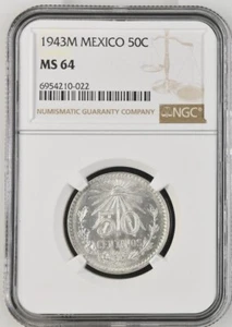 1943 M Mexico 50 Centavos Silver NGC MS 64 - Picture 1 of 2
