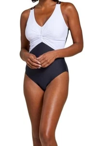 Tribal Sport Women's Standard Knot Front One-Piece Swimsuit Black & White XXL - Picture 1 of 2