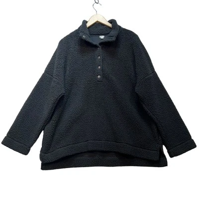 Suéter Pullover Aerie Para Mujer Talla XL Negro Sherpa Pullover A Presión Cuello Alto Acogedor Foto 1 de 4