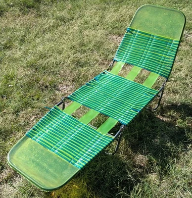 Silla de jardín de playa vintage triple pliegue aguacate verde y azul tubo de gelatina salón Foto 1 de 4