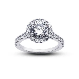 Anello 2 1/4ct I VS2 tondo diamanti naturali certificati 14k aureola con fascia abbinata - Foto 1 di 7