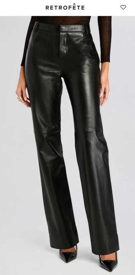 Retrofete Adelina 真皮裤子黑色直筒 XS 全新带标签 US 2-4 — 第 1/4 张图片