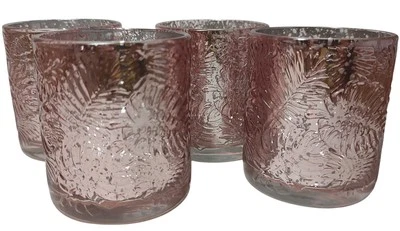 Candelabros votivos de vidrio mercurio con hojas boda fiesta rosa lote de cuatro Foto 1 de 4
