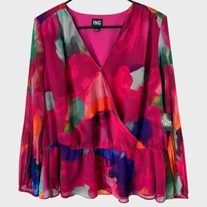 INC International Concepts Pleated-Sleeve Suplice-Neck Blouse Women's 1X New - Picture 1 of 14