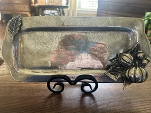 Vintage Aluminiumguss rechteckig Silber Tablett Herbst Dekor 13,5” x 6” Made in India - Bild 1 von 9