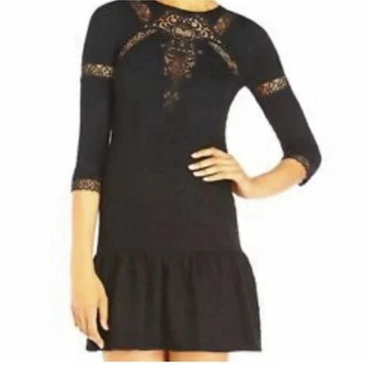 Mini Vestido The Kooples XS Negro Encaje Cintura Caída Manga 3/4 Cóctel Fiesta Foto 1 de 4