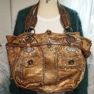 Borsa a mano JAMIN PUECH borchiata tote bag borsetta pelle bronzo USATA buone condizioni - Foto 1 di 8