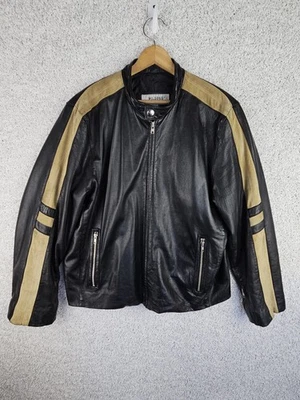 Vintage Wilsons Julian Leather Racer Moto Jacket Men's Large Black/Beige Stripes - Image 1 of 4