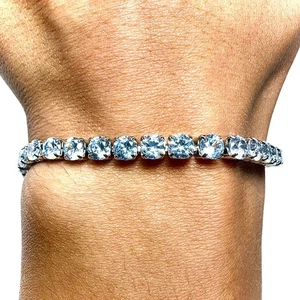 "Pulsera de tenis plateada redonda circonita cúbica 6,7"" o 7,5"" delicada joyería elegante" - Imagen 1 de 7