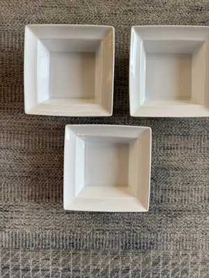 Pottery Barn GREAT WHITE Square 7.5" Cereal Bowls Set of 3 - Image 1 of 4