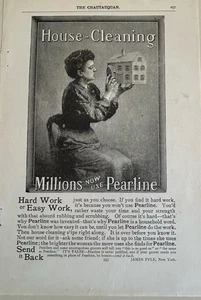 Anuncio impreso antiguo de 1893 Pearline Victorian Lady producto de limpieza de casa de fregado - Imagen 1 de 3
