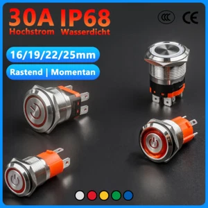 16/19/22/25mm LED Druckschalter Drucktaster Tastend Rastend Ein/Aus Wasserdicht - Picture 1 of 20