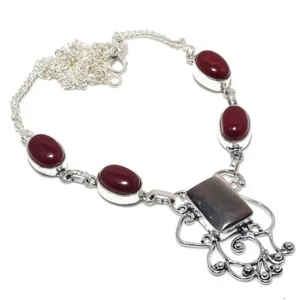 Natural Hypersthene Obsidian, Ruby Gemstone 925 Sterling Silver Necklace e900 - Bild 1 von 6