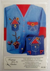 Birds Bees Birdhouse Applique Sewing Pattern Denim Shirt & Recycled Jeans Purse - Picture 1 of 2