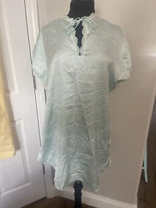 Camisón Vintage Val Mode Lencería Azul Hielo Floral Cuello Manga Corta Talla Grande - Imagen 1 de 8