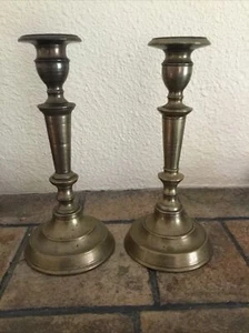 Antique 19th Century English Brass Candlestick Holders - Picture 1 of 3