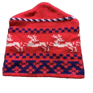 Reindeer Ski Hat Beanie Winter Cap Blue Red Snowboard Resort Taiwan Vintage - Picture 1 of 5