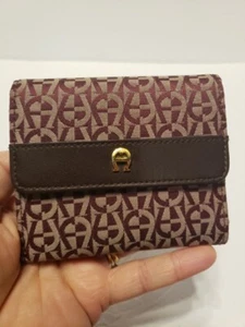 VINTAGE CLOTH AIGNER LOGO WALLET SNAP CLOSE BIFOLD BURGUNDY Key Chain - Picture 1 of 15