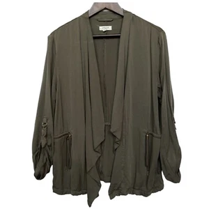 Sandy & Sid Waterfall Open Front Cardigan Topper Size L Adjustable Waist Green - Picture 1 of 11