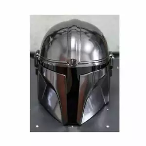 Casco mandaloriano de acero LARP con revestimiento y correa de barbilla para disfraces juegos de rol - Imagen 1 de 6