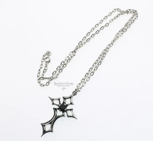 Alchemy Gothic St Lorenz Kruz Necklace P95 Goth Crystal Cross Black DISCONTINUED - Picture 1 of 6