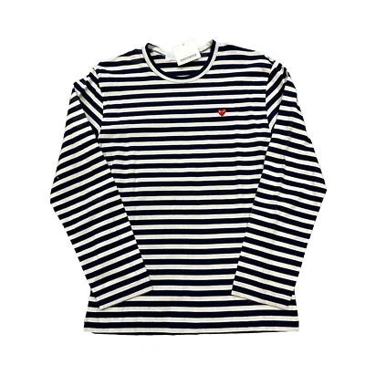 НОВЫЙ С ЯРЛЫКАМИ CDG COMME DES GARCONS МИНИ ЛОГОТИП РУБАШКА M СИНИЙ БЕЛЫЙ В ПОЛОСКУ ДЛИННЫМ РУКАВОМ (56) - Изображение 1 из 4