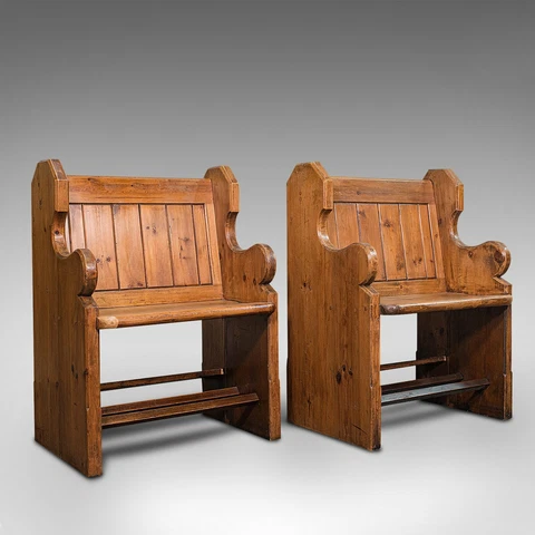 Pair Of Antique Hall Seats, English, Pine, Reception, Conservatory, Victorian Cover