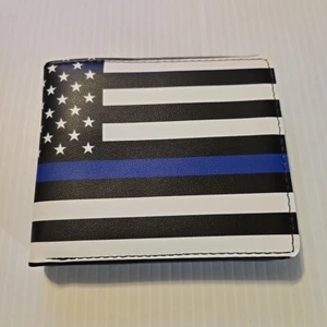 Men's wallet short bi-fold print (BLACK & WHITE) POLICE THIN BLUE LINE - Picture 1 of 9