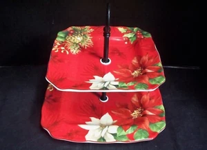 222 Fifth Fleur Rouge Gabrielle Red Floral 2-Tier Tidbit, Sandwich, Snack Trays - Bild 1 von 5