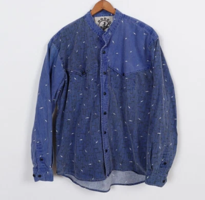 Vintage Rodeo Active Lightning Bolt Shirt Mens Small Blue Southwestern Cowboy - Image 1 of 4